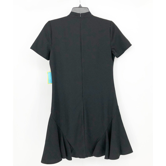 CECE Ruffled Bow Neck Mini Dress 10 Black Short Sleeve Fit & Flare NWT - Picture 9 of 13